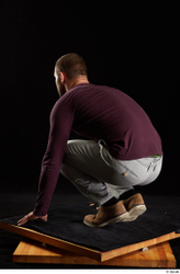 Whole Body Man White Shoes Sweatshirt Trousers Slim Kneeling Studio photo references